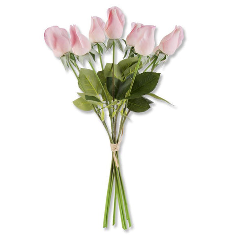 17.5 INCH PINK REAL TOUCH ROSE BUD W/FOLIAGE BUNDLE (9 STEMS)
