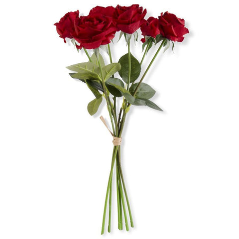 17 INCH RED REAL TOUCH FULL BLOOM ROSE STEM W/FOLIAGE (BUNDLE OF 6)