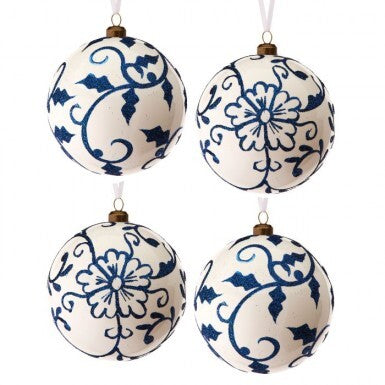 100MM CHINOISERIE BALL ORNAMENT, TWO  ASST BLUE/WHITE