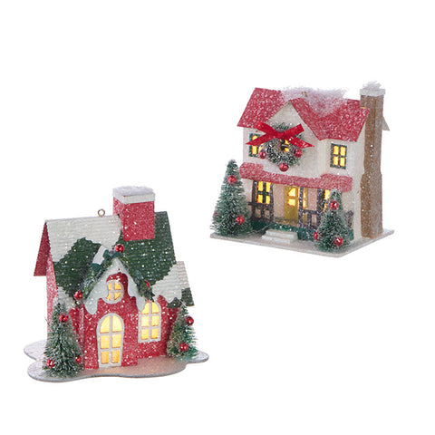 RAZ IMPORTS 4.75" LIGHTED HOUSE ORNAMENT, TWO ASSORTED