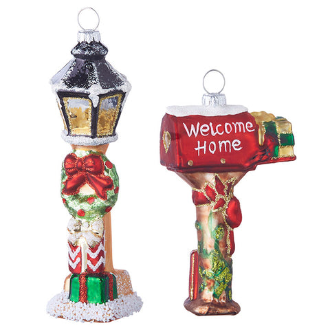 RAZ IMPORTS 5.5" MAILBOX AND LAMP POST ORNAMENT, TWO ASSORTED