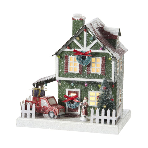 RAZ IMPORTS 8.75" LIGHTED HOUSE WITH CAR