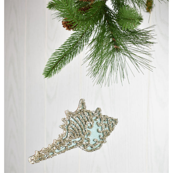 7" X 3.75" BEADED CUT-OUT SEASHELL ORNAMENT