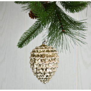 4.5” MERCURY CONE WITH FROST ORNAMENT - CHAMPAGNE