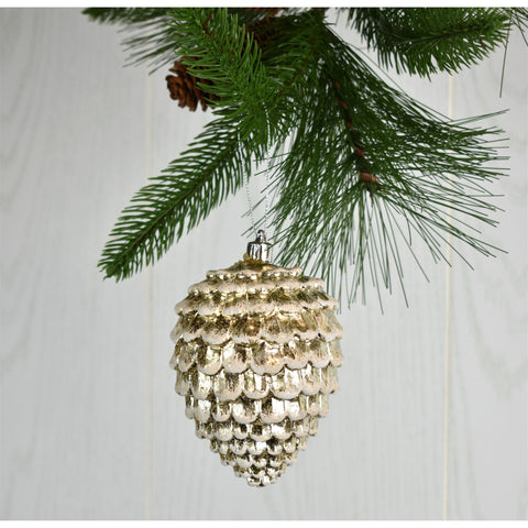 4.5” MERCURY CONE WITH FROST ORNAMENT - CHAMPAGNE
