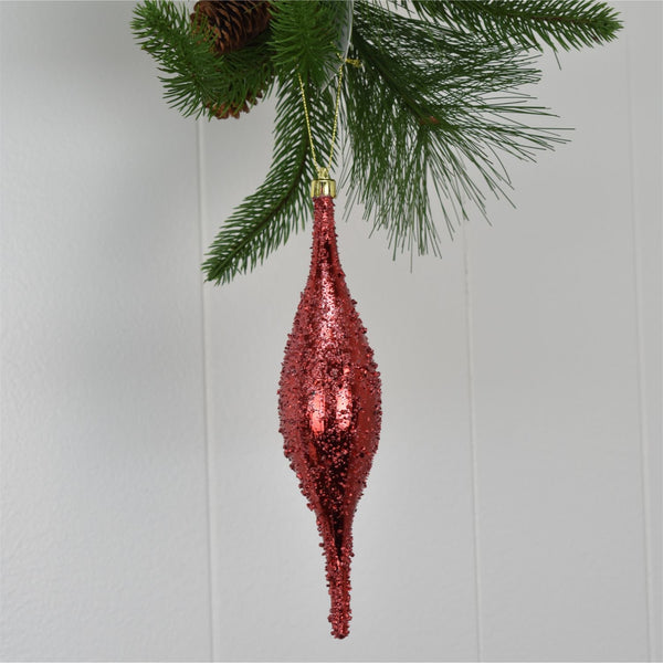 9” FAUX GLASS BEADED FINIAL CHRISTMAS ORNAMENT