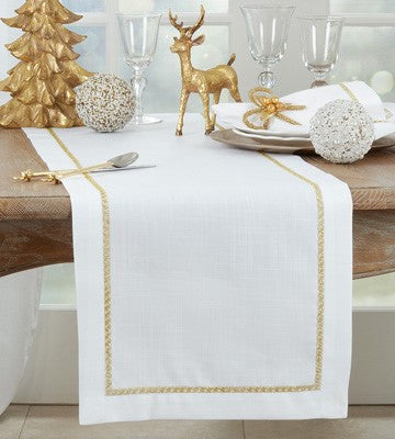15"x72" OBLONG EMBROIDERED TABLE RUNNER, IVORY