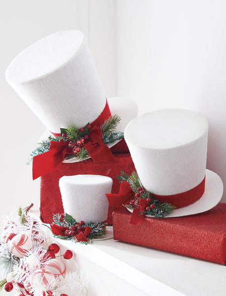 11.25" WHITE TOP HAT ORNAMENT