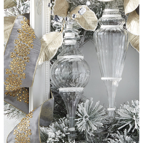 15.5" CLEAR FINIAL WITH GLITTER ORNAMENT