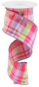 2.5"X10YD FAUX DUPIONI PLAID PINK/LAVENDER/SPRING GREEN