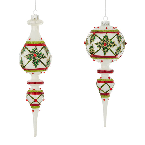 RAZ IMPORTS 10" HOLLY LEAF FINIAL ORNAMENT