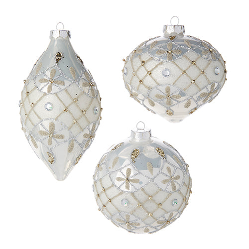 RAZ IMPORTS 4" DIAMOND POINT JEWELED ORNAMENT, THREE ASSORTED