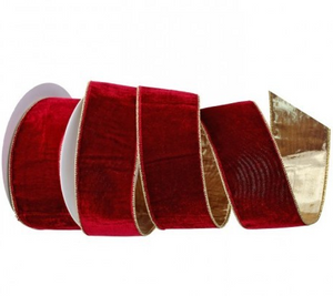 MTX60162 2.5" X 10 YDS DELUXE VELVET GOLD BACK RIBBON - BURGANDY